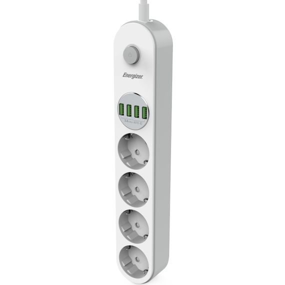 Power filtr 2.0м Energizer 4 розетки, 4xUSB 3.4A, з заземленням білий | Зображення 3