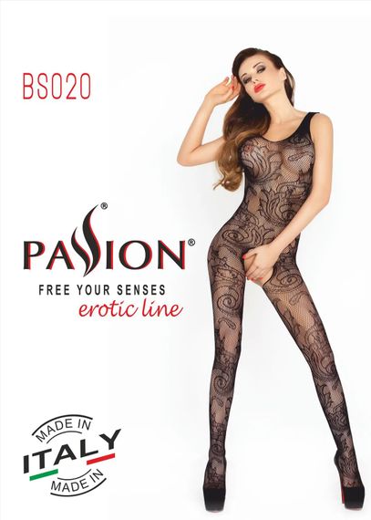 Комбінезон із візерунком та відкритим доступом, чорний BS020 Open Crotch Catsuit Black Mesh Passion S/L | Зображення 2