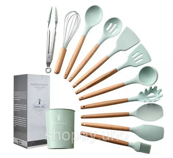 Набор кухонных принадлежностей Kitchen Set, 12 предметов ∙ Силиконовые аксессуары для кухни с подставкой | Зображення 3