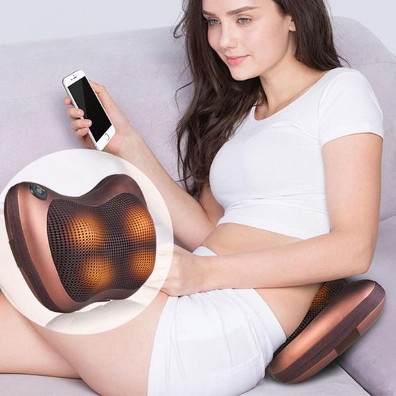 Масажна інфрачервона подушка (31х10х19 см) Massage Pillow 8028 / Роликовий масажер для спини та шиї з підігрівом | Зображення 1