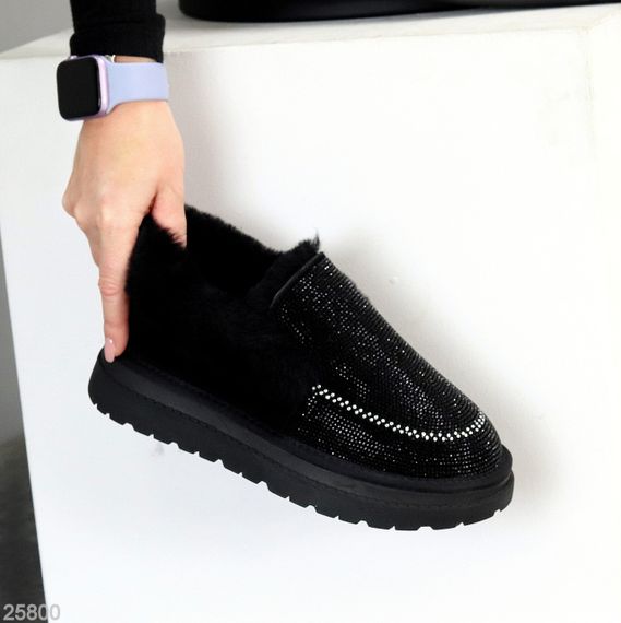 Эффектные сверкающие черные замшевые угги автоледи в стразах | Зображення 1
