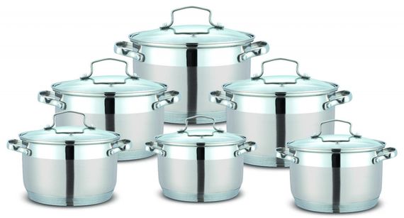 Набор кастрюль Con Brio CB-1162, 12 предметов нержавеющая сталь, для индукции