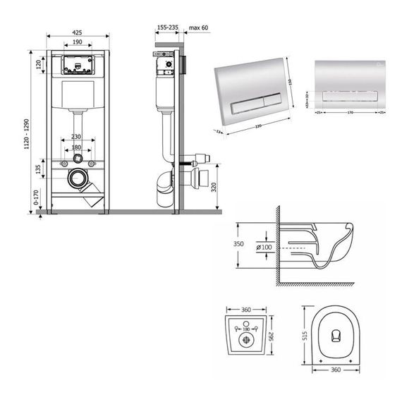 Готовое решение Qtap для ванной комнаты: подвесной унитаз Taurus Ultra Quiet 515×360×350 + комплект инсталляции Nest 4 в 1 | Зображення 1