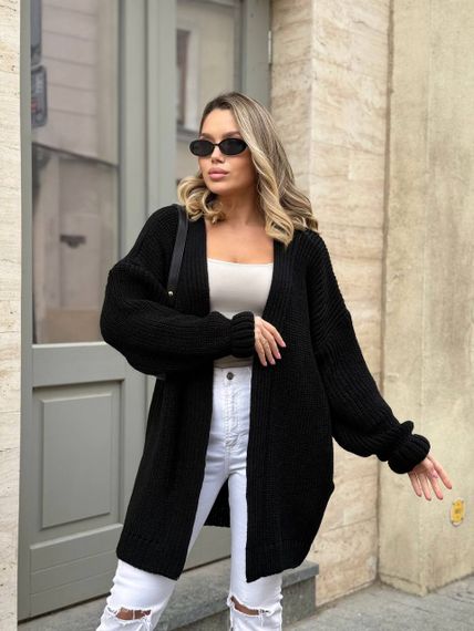 Женский вязаный теплый кардиган оверсайз цвет черный размер onesize 44-54   ML5009