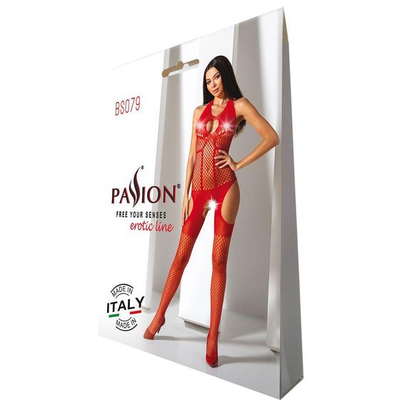 Бодістокінг з імітацією панчох Passion BS079 red, One size | Зображення 4