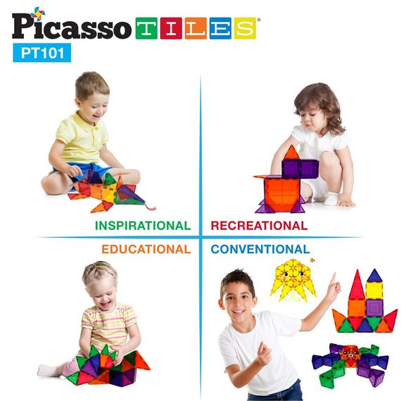 Конструктор магнітний MAGNETIC BUILDING BLOCKS PT101/22402 PICASSO TILES , 101 деталь, в коробці | Зображення 6