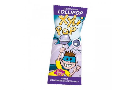 Льодяник з ксилітолом на паличці Miradent Xylipop, зі смаком чорниці