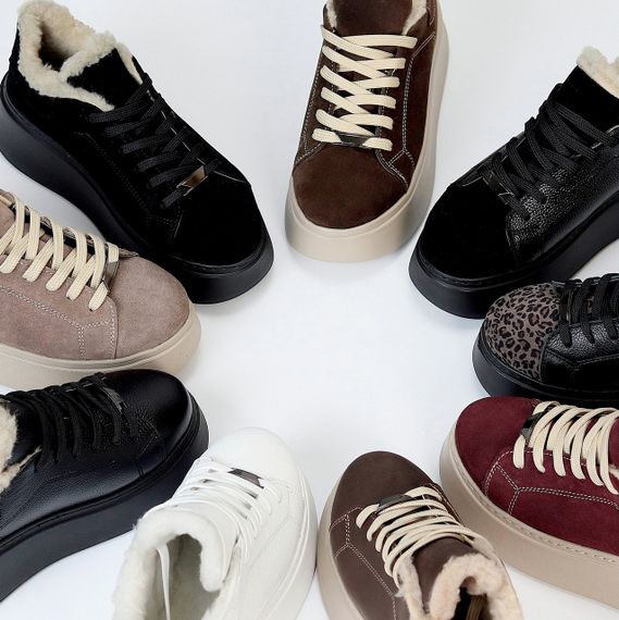 Чорні зимові прошиті кросівки натуральна замша на платформі спорт-шик | Зображення 8