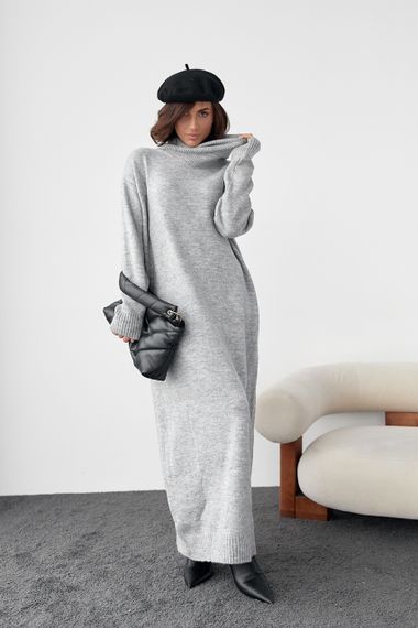В'язана сукня oversize з високою горловиною - сірий цвет, ONE SIZE (є розміри) | Зображення 5