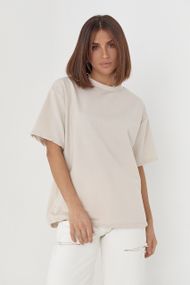 Однотонная женская футболка в стиле oversize - бежевый цвет, M (есть размеры)
