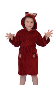 Халат детский Nusa 33021 для мальчика с ушками, бордовый 110-116 (5-6л)