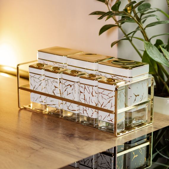 Набор для приправ и специй на подставке 8 штук с крышками Белый HP-1365 | Зображення 5