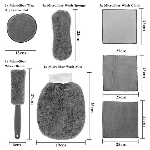 Набір рушників з мікрофібри для миття автомобіля, Набір з 9 предметів для догляду за автомобілем | Зображення 2