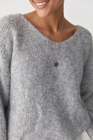 Мохерова кофта з V-подібним вирізом - світло-сірий цвет, ONE SIZE (є розміри) | Зображення 3