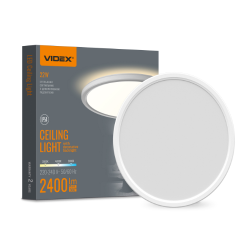 LED Світильник 22W 3000K-4000K-5000K з декоративною підсвіткою білий VL-DL5R-22CW Videx | Зображення 1