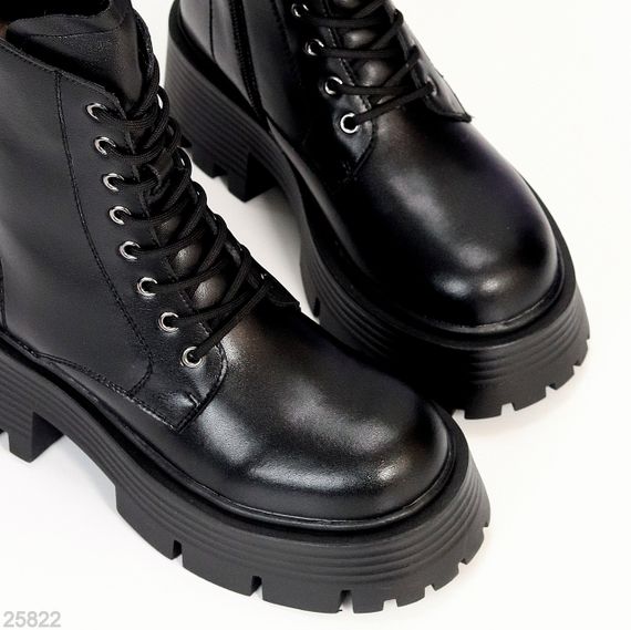 Молодежные черные кожаные зимние ботинки берцы на массивной подошве | Зображення 7
