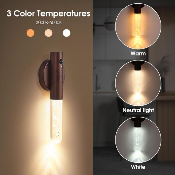 Нічник перезаряджуваний, з датчиком руху для приміщень, теплий білий регульований нічник | Зображення 2