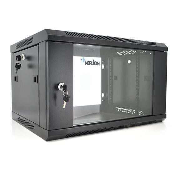 Шафа Merlion 6U, 600x600x367 (ШxГxВ)мм загартоване скло, чорна. сталь 1