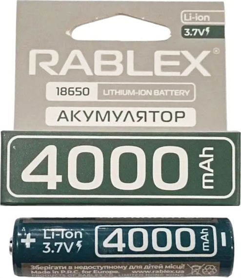 Літій-іонний акумулятор із захистом Rablex 4000 mAh 18650 (Li-ion) 3,7 V Original | Зображення 2