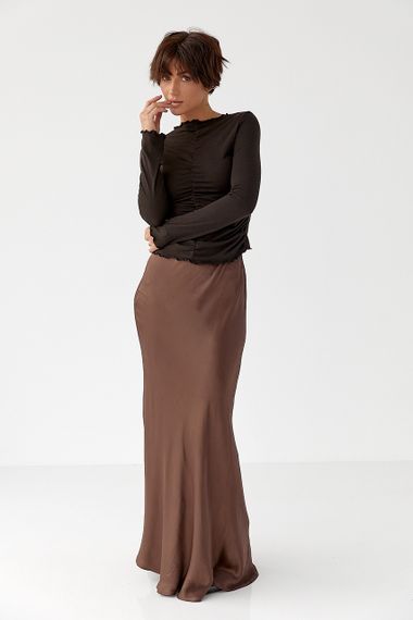 Жіночий лонгслів із хвилеподібною окантовкою - темно-коричневий цвет, S (є розміри) | Зображення 2