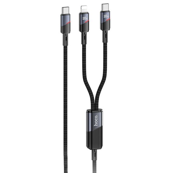 Дата кабель Hoco U139 Type-C to Lightning/Type-C 100W (1.2m) Black
