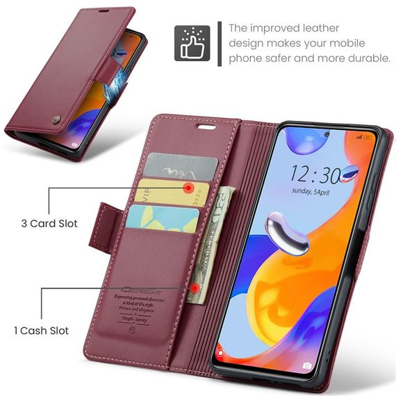 Шкіряний чохол-книжка Retro Case для Xiaomi Redmi Note 11 4G / 11s / Note 12s колір Червоний | Зображення 4