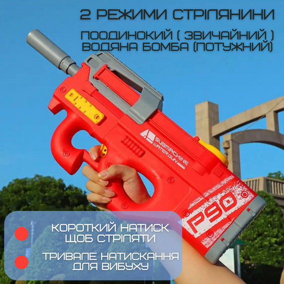 Водний Автомат Електричний на Акумуляторі 2 Режима Портативний Водяний Бластер для Дітей та Дорослих Р90 Червоний | Зображення 2