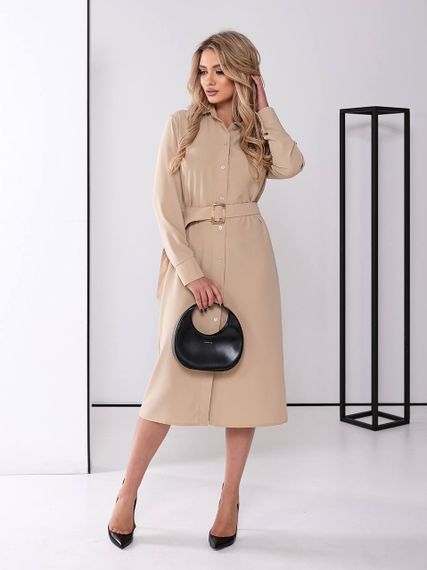 Женское платье-рубашка миди с поясом SA388 размер 46/48 цвет бежевый
