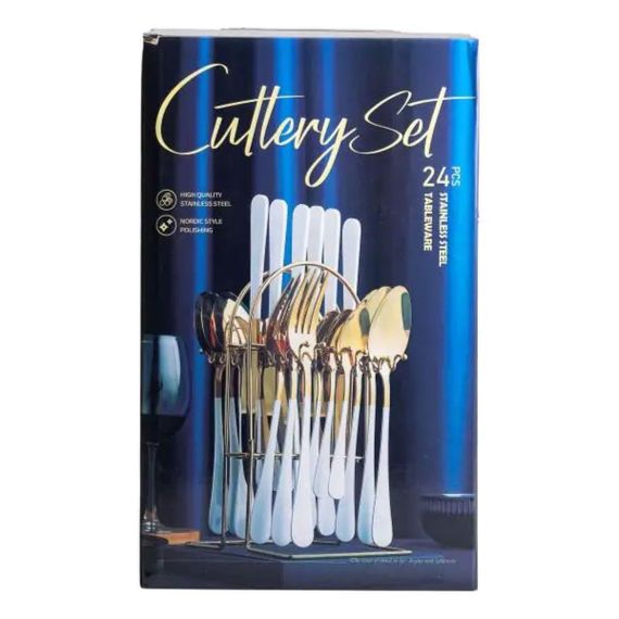 Набор столовых приборов на 6 персон с деревянными ручками на подставке столовые приборы 24 шт Серебро HP-20-1 | Зображення 6