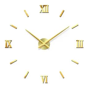 Настінні годинники на клейкій основі Римські цифри 3D DIY Clock 55см Золото