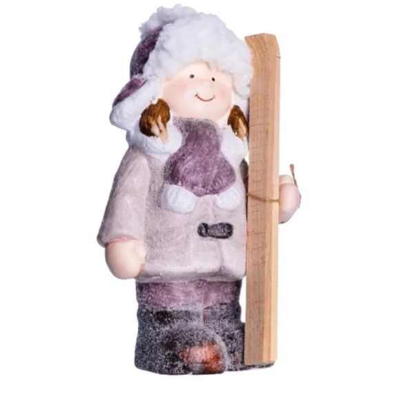 Новогодняя фигурка Девочка с лыжами из фарфора 12×8×23 (см) новогодний декор для дома, квартиры, офиса CR-5-1 | Зображення 1