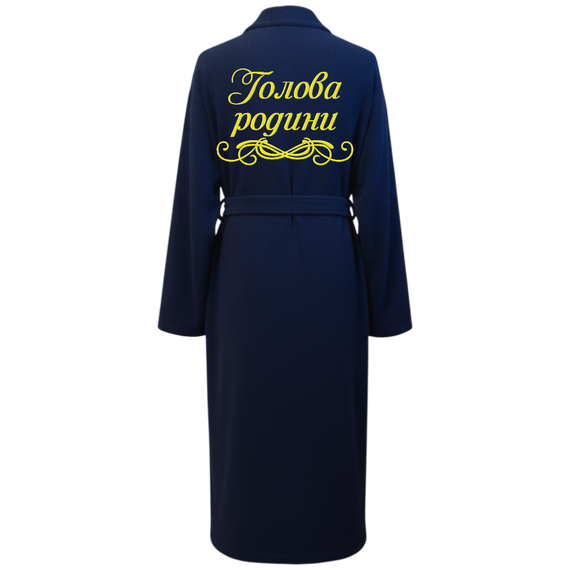 Халат чоловічий махровий натуральний синій з вишивкою 54 (00569)