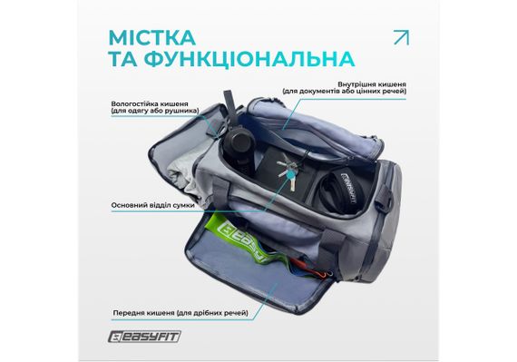 Спортивна сумка-рюкзак EasyFit BackBag 28 л (EF-8003-GY) | Зображення 3