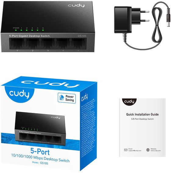 Комутатор Cudy GS105, 5 портовий Gigabit Metal Desktop Switch