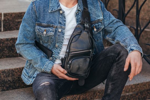 Чоловіча сумка-слінг шкіряна чорна TIDING BAG — MK12094 | Зображення 8