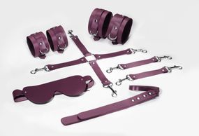 Набір Feral Feelings BDSM Kit 5, наручники, поножі, конектор, маска, паддл, Баклажановий