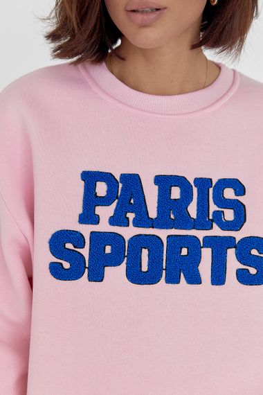 Теплый свитшот на флисе с надписью Paris Sports - розовый цвет, M (есть размеры) | Зображення 3
