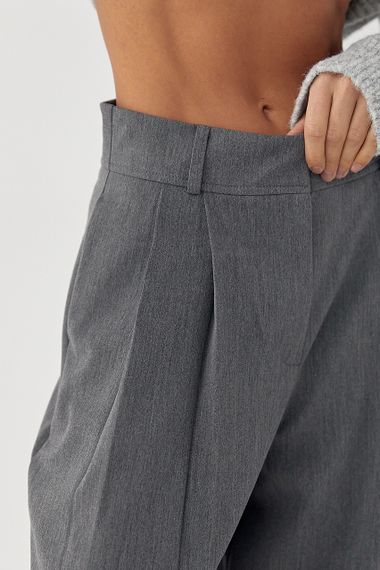 Класичні однотонні штани-палаццо зі складками - сірий цвет, S (є розміри) | Зображення 2