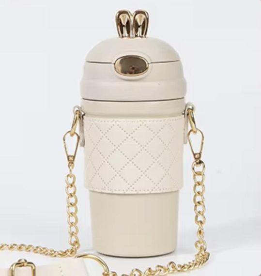 Термос непроливайка поїльник з трубочкою 480мл Бежевий Зайчик +щіточка в подарунок | Зображення 3