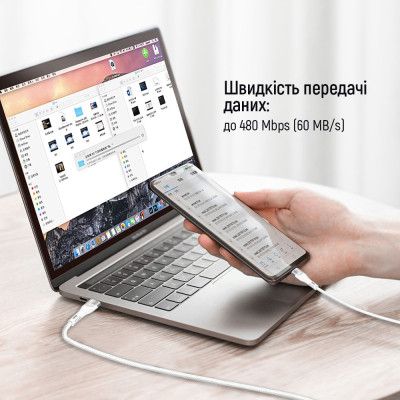 Дата кабель USB-C to USB-C 1.0m (PD Fast Charging 240W) 5А white ColorWay (CW-CBPDCC065-WT) | Зображення 3