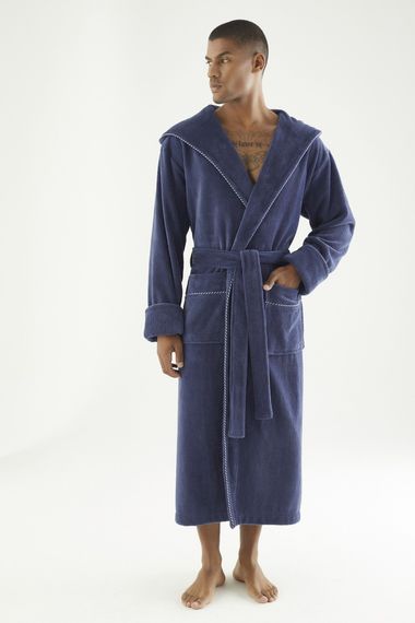 Чоловічий велюровий халат Nusa 7230 з капюшоном, сірий, 2XL | Зображення 2