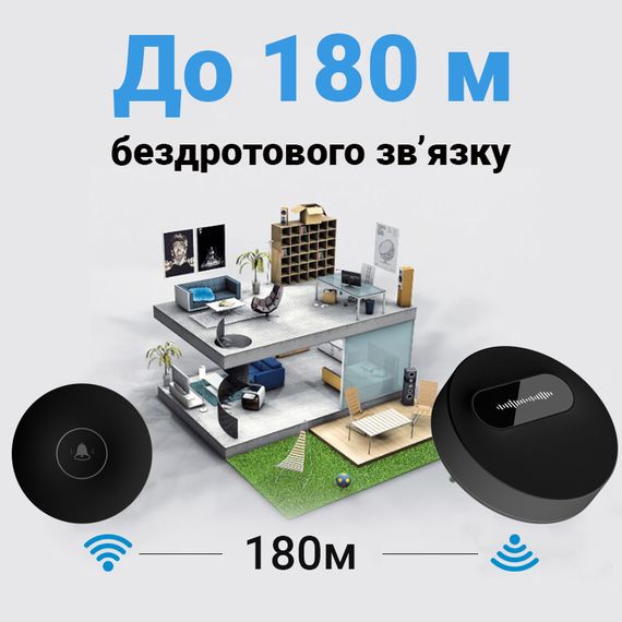 Беспроводной дверной звонок с автономной кнопкой Digital Lion WDB-06, до 180 м, Черный (7803) | Зображення 3