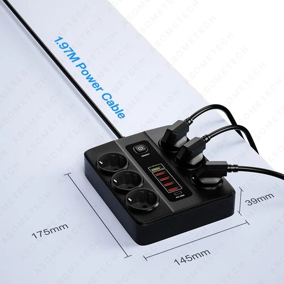 Мережевий подовжувач на 6 розеток + USB Type-C до 3000 в Атт | Зображення 1