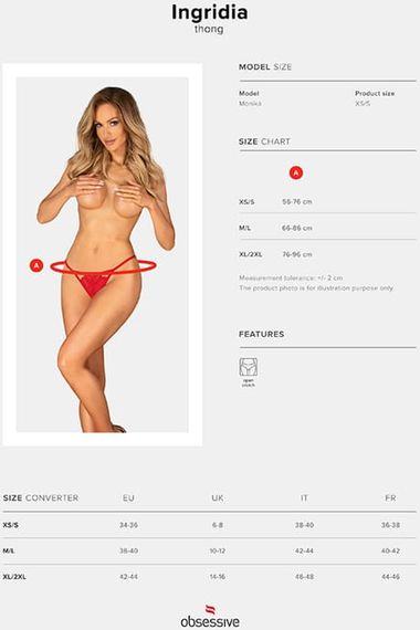 Стринги с разрезом Obsessive Ingridia otwarte Красные XL/2XL | Зображення 6