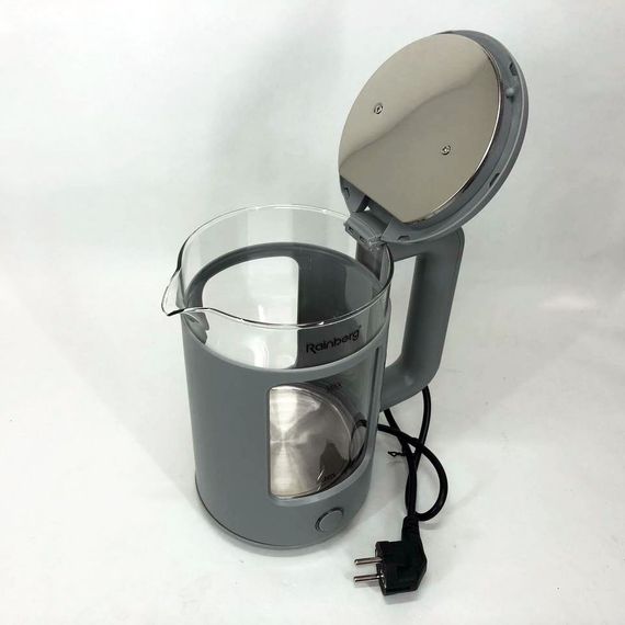 Электрочайник Rainberg RB-2220 стеклянный, дисковый прозрачный. Чайник с подсветкой 2200W. VB-640 Цвет: серый | Зображення 6