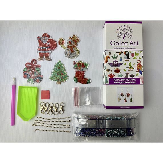 Набор брелков алмазная выкладка "Новогодние" BR25, 5 шт, с инструментами | Зображення 1