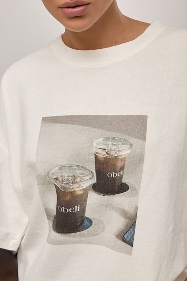 Оверсайз футболка з принтом "Coffee Cups" - молочний цвет, ONE SIZE (є розміри) | Зображення 3