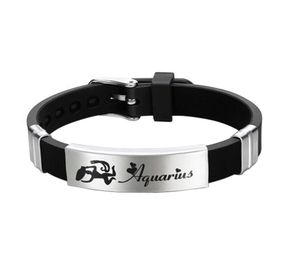 Силіконовий браслет Primo Zodiac - Aquarius (Водолій) - Black