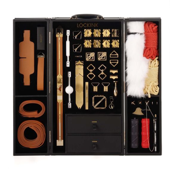 БДСМ-набір LOCKINK All-in-1 BDSM Play Kit, коричневий, ремені, маска, кляпи, анальні пробки, свічки