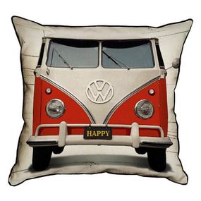 Подушка с мешковины Красный Volkswagen хиппимобиль 45x45 см (45PHB_VOL001_WH)